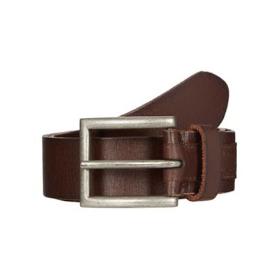 Designer dark brown leather debossed logo belt